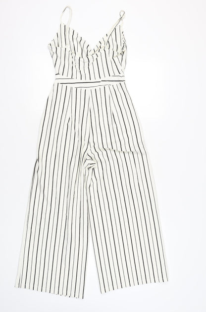 Bershka Women’s White Striped Wide-Leg Jumpsuit Size 12