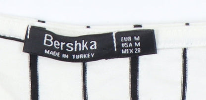 Bershka Women’s White Striped Wide-Leg Jumpsuit Size 12