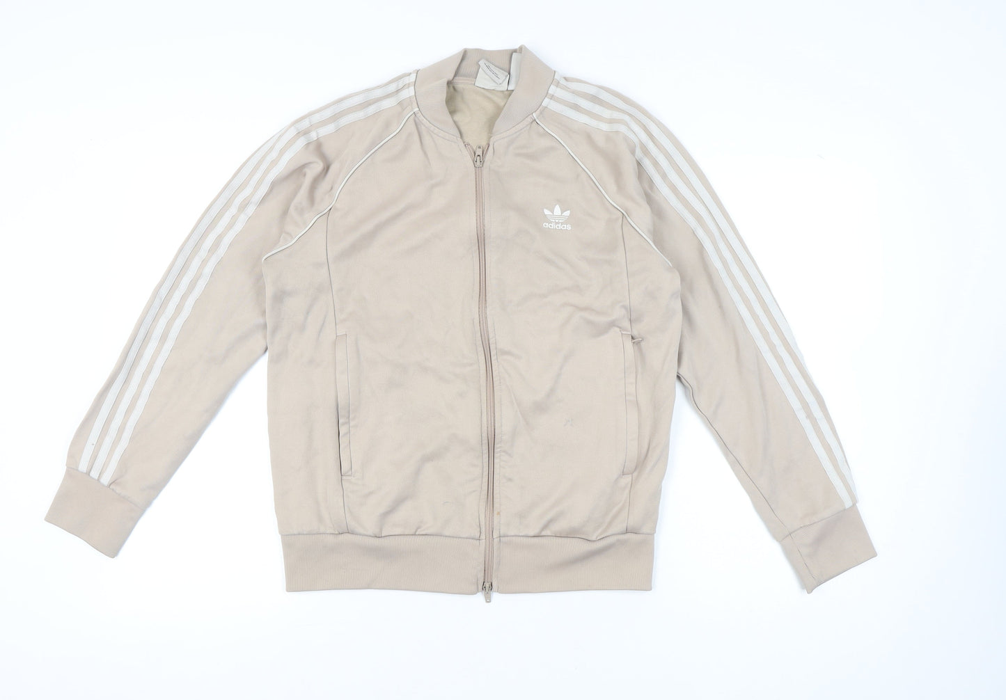 Adidas Women’s Beige Full Zip Sweatshirt Size L Logo Sports Jacket
