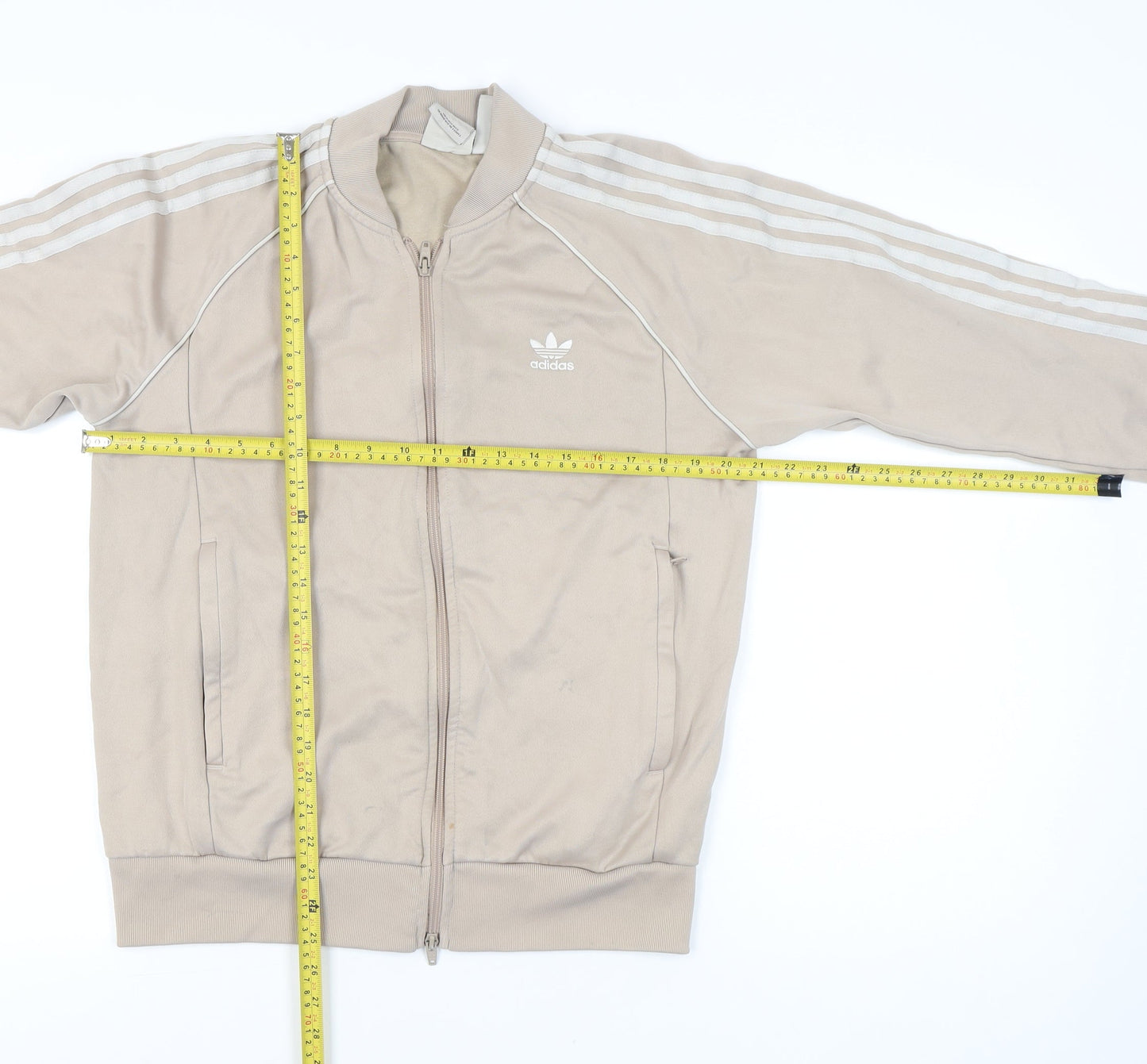 Adidas Women’s Beige Full Zip Sweatshirt Size L Logo Sports Jacket