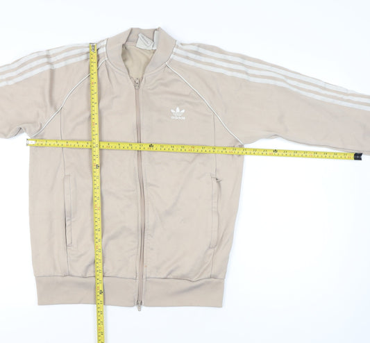 Adidas Women’s Beige Full Zip Sweatshirt Size L Logo Sports Jacket