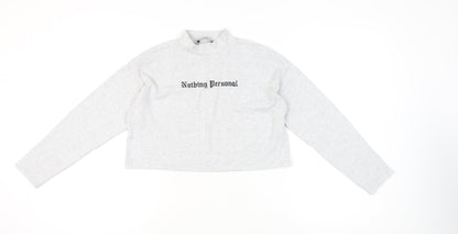 Bershka Women's Grey Cropped Mock Neck Long Sleeve T-Shirt Size 8