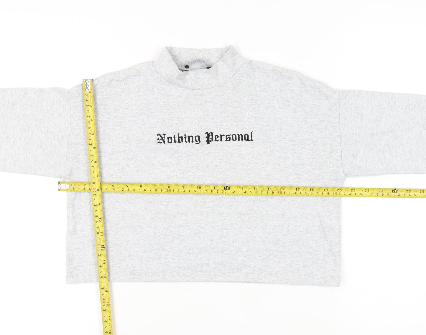 Bershka Women's Grey Cropped Mock Neck Long Sleeve T-Shirt Size 8