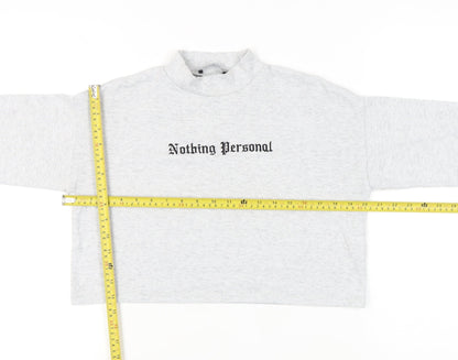 Bershka Women's Grey Cropped Mock Neck Long Sleeve T-Shirt Size 8