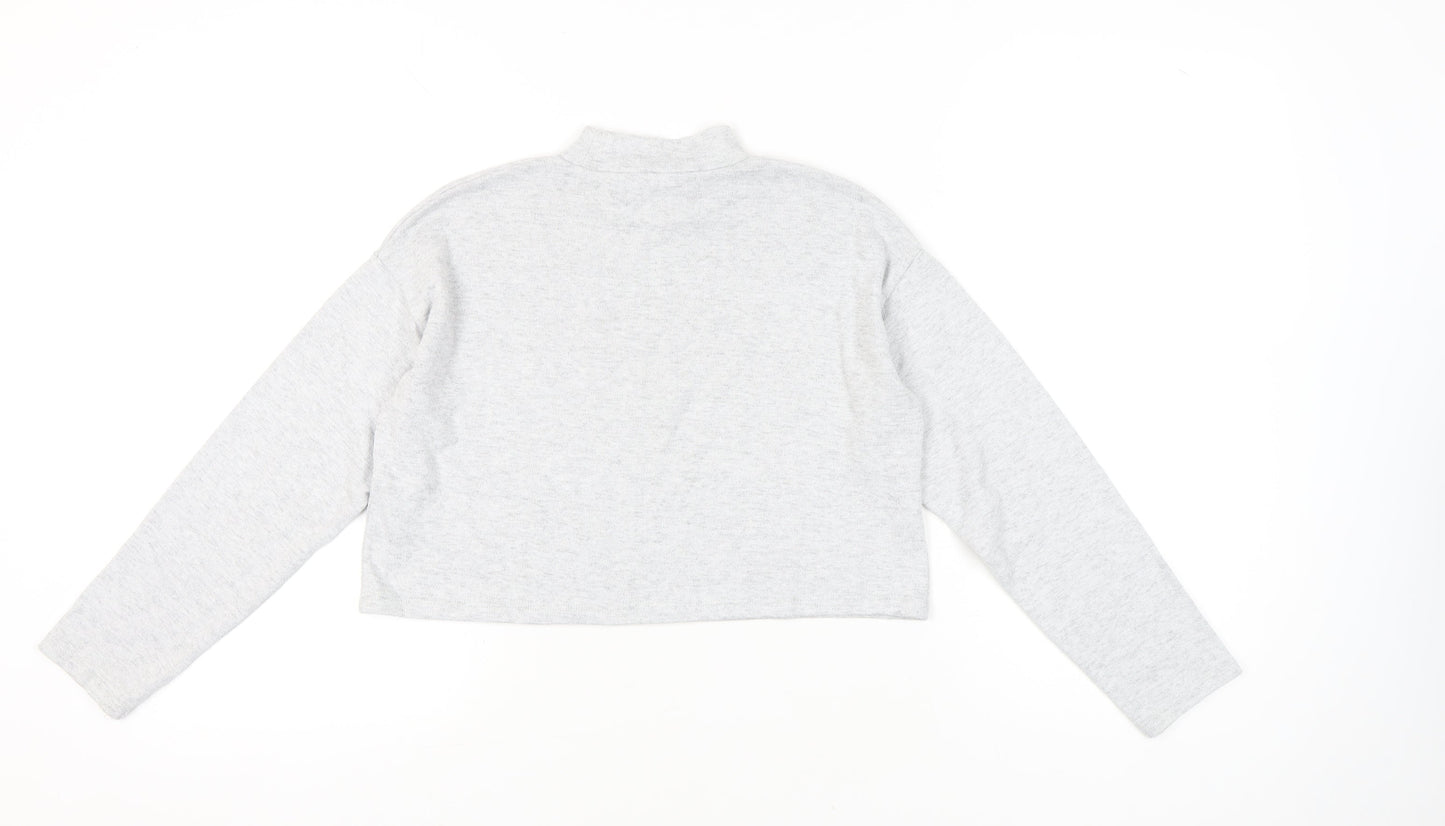Bershka Women's Grey Cropped Mock Neck Long Sleeve T-Shirt Size 8