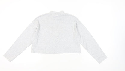 Bershka Women's Grey Cropped Mock Neck Long Sleeve T-Shirt Size 8
