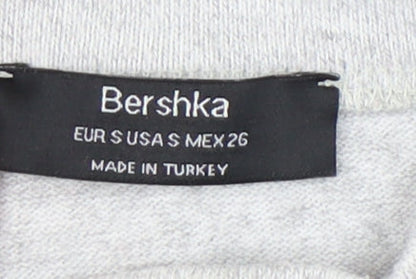 Bershka Women's Grey Cropped Mock Neck Long Sleeve T-Shirt Size 8