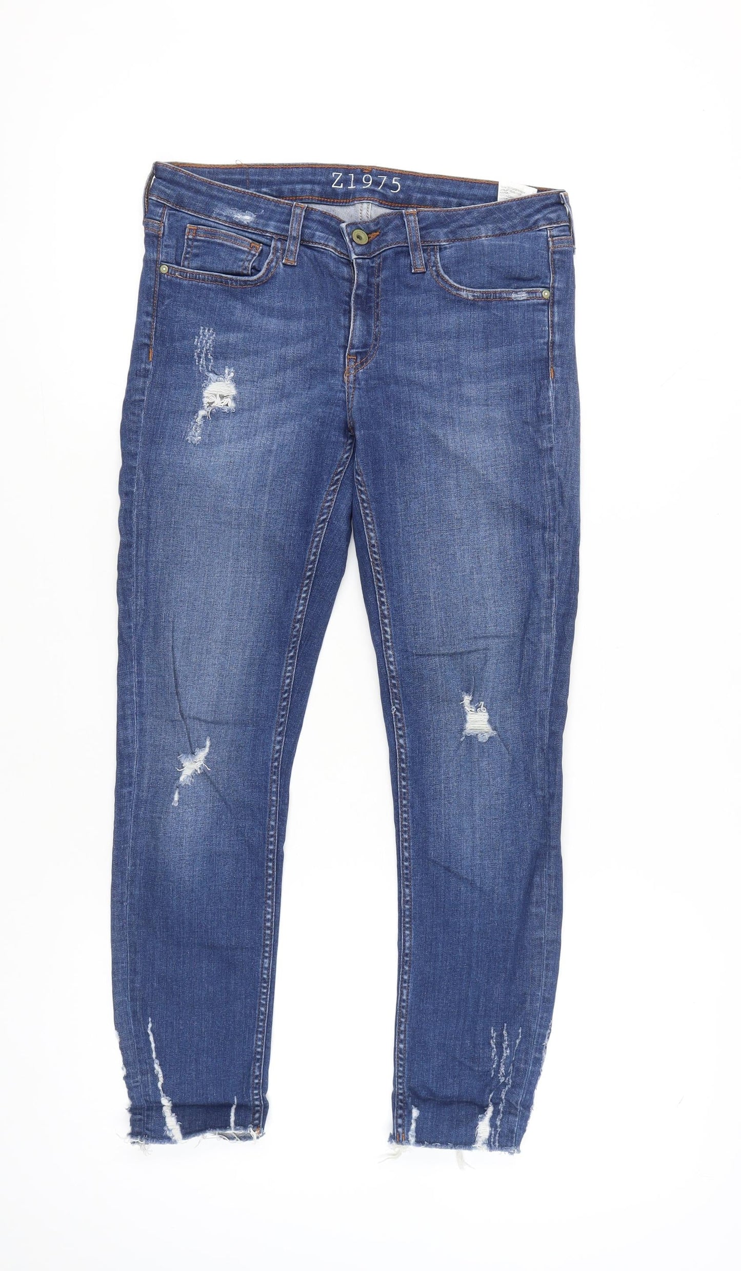 Zara Women Blue Skinny Slim Fit Z1975 Distressed Jeans Size 10