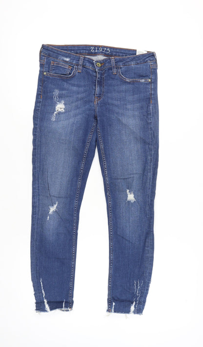 Zara Women Blue Skinny Slim Fit Z1975 Distressed Jeans Size 10