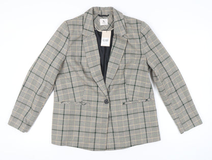 Tu Women Grey Check Blazer Size 16 Regular Fit Work Jacket