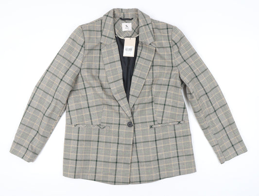 Tu Women Grey Check Blazer Size 16 Regular Fit Work Jacket