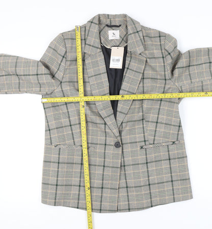 Tu Women Grey Check Blazer Size 16 Regular Fit Work Jacket