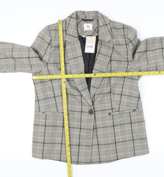 Tu Women Grey Check Blazer Size 16 Regular Fit Work Jacket