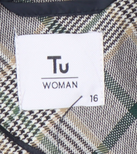 Tu Women Grey Check Blazer Size 16 Regular Fit Work Jacket