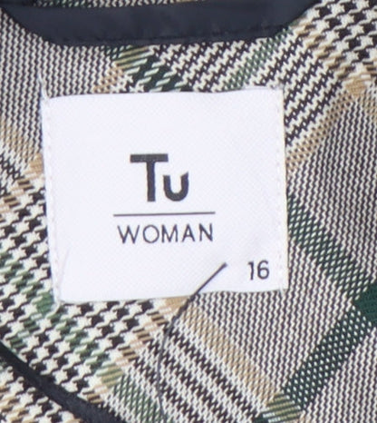 Tu Women Grey Check Blazer Size 16 Regular Fit Work Jacket