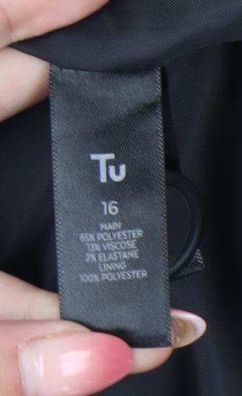 Tu Women Grey Check Blazer Size 16 Regular Fit Work Jacket