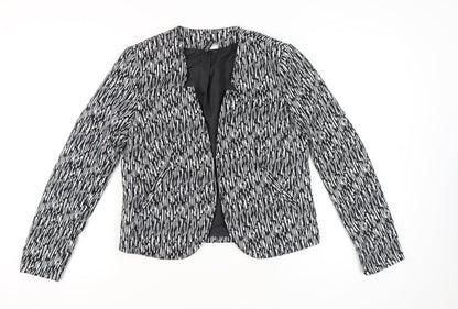H&M Divided Womens Black White Geometric Blazer Size 16
