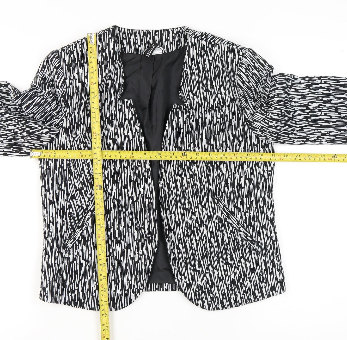 H&M Divided Womens Black White Geometric Blazer Size 16