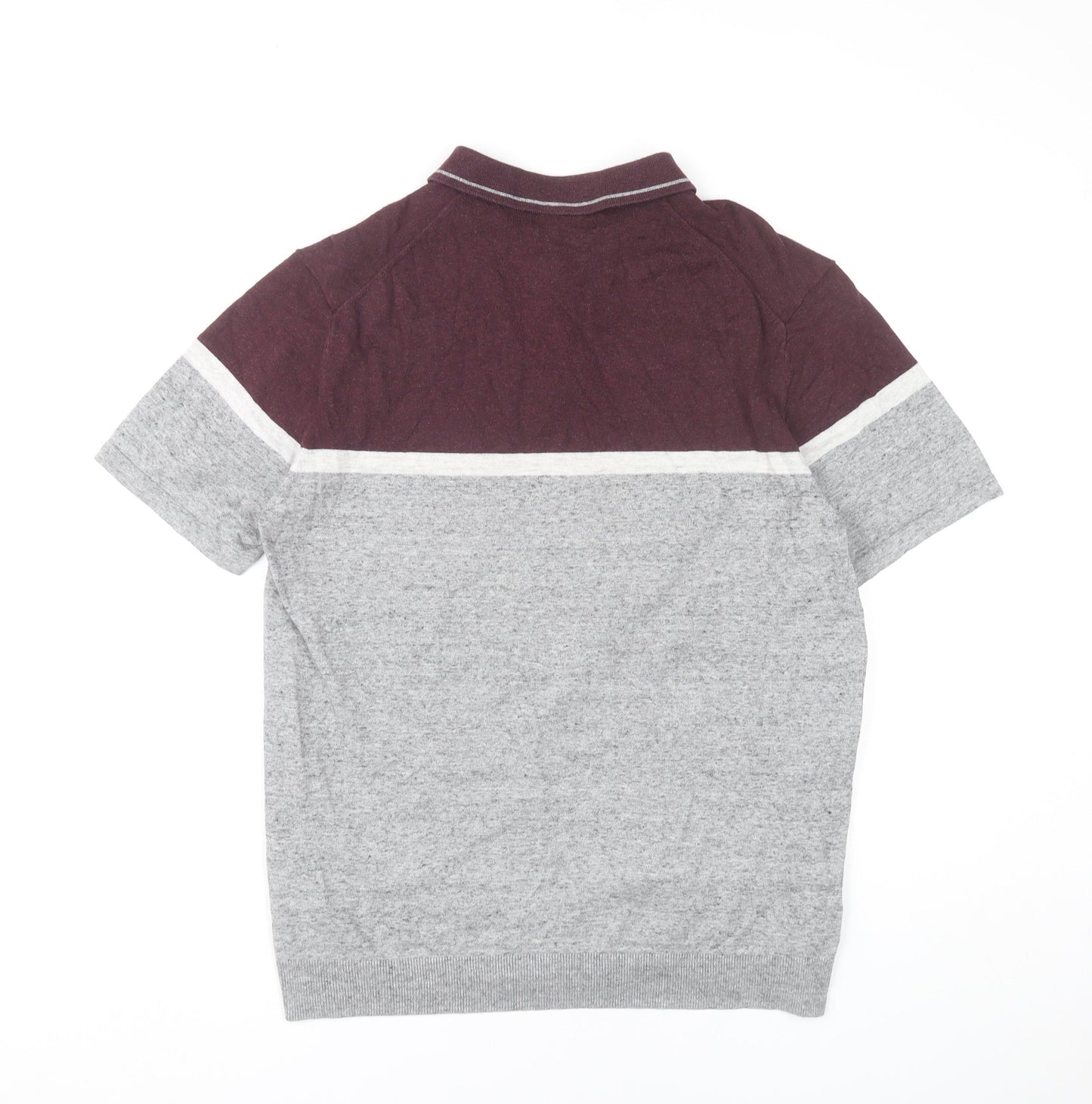 Marks and Spencer Men’s Grey Red Colourblock Polo Shirt Size L