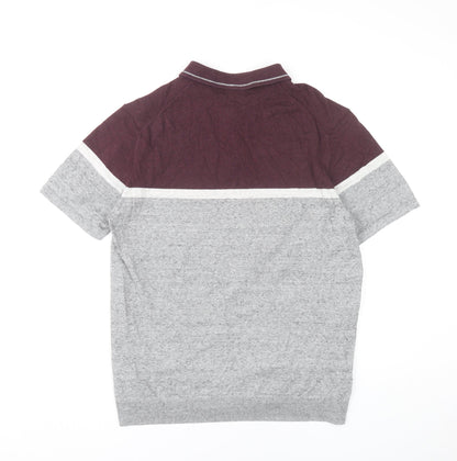Marks and Spencer Men’s Grey Red Colourblock Polo Shirt Size L