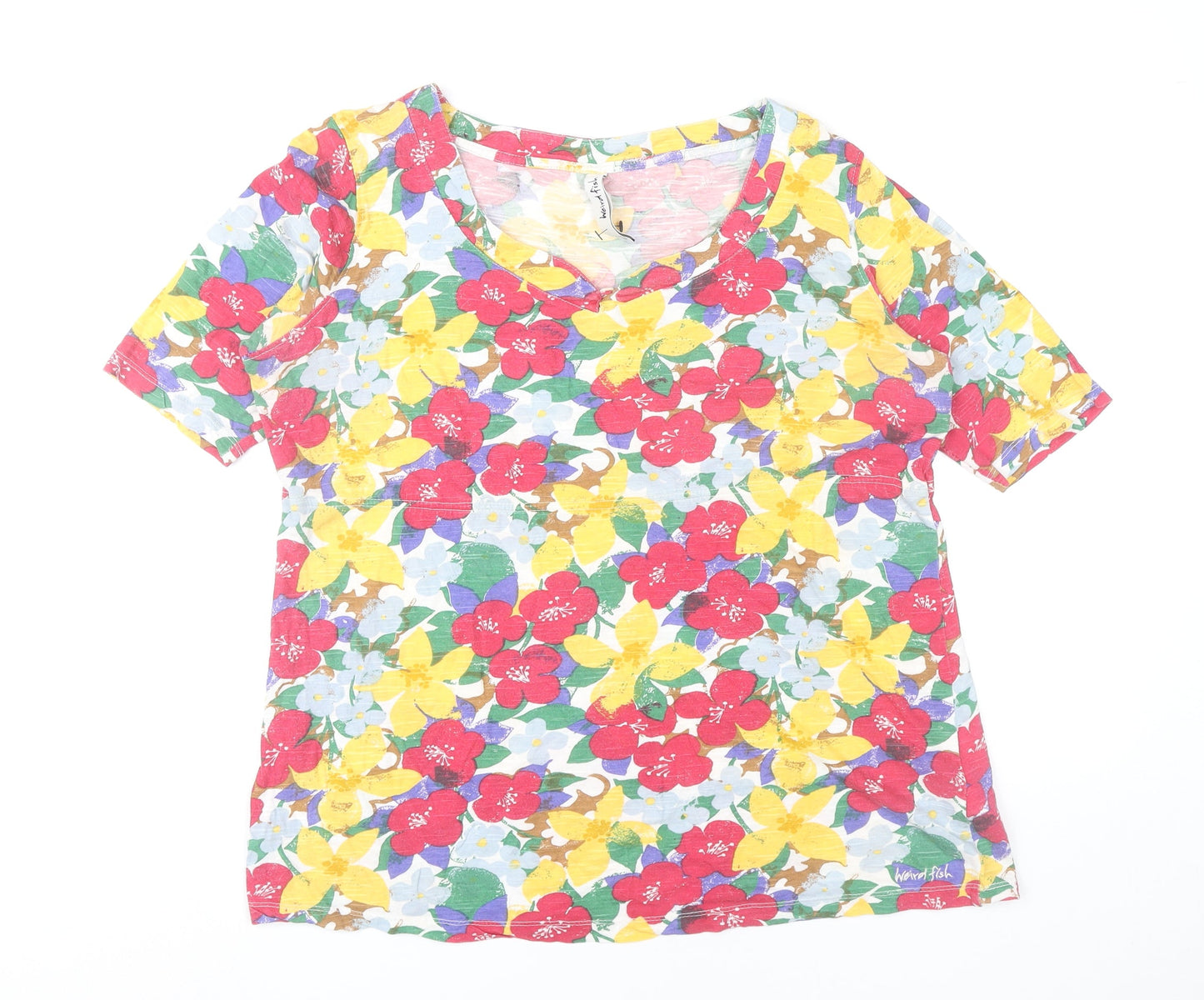 Womens UK Size 12 Weird Fish Multicoloured Basic T-Shirt