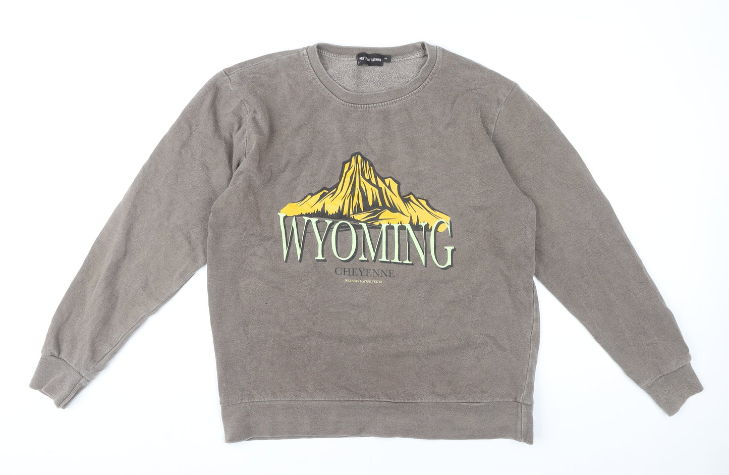 PrettyLittleThing Women’s Brown Graphic Sweatshirt XS Wyoming Print