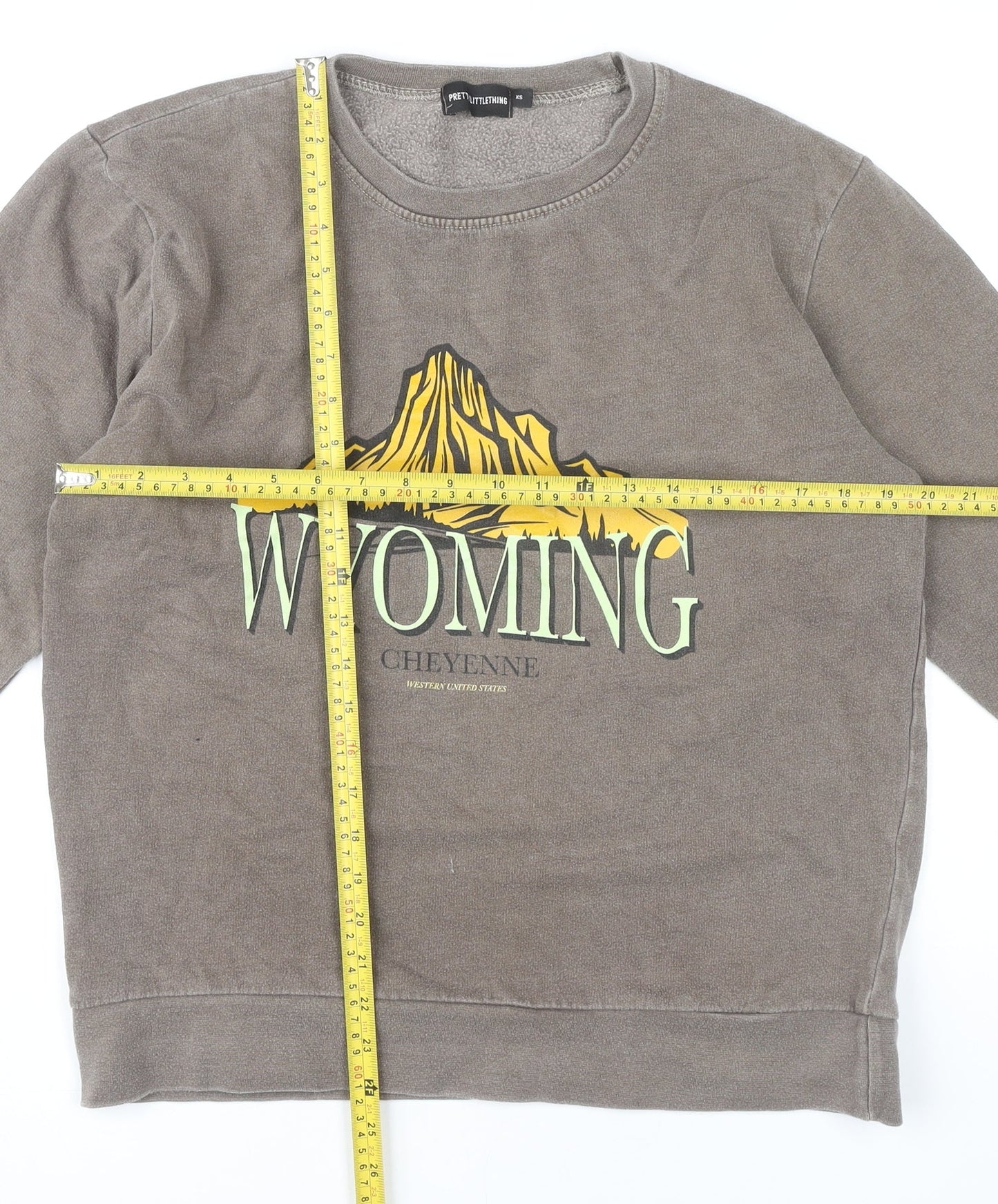 PrettyLittleThing Women’s Brown Graphic Sweatshirt XS Wyoming Print