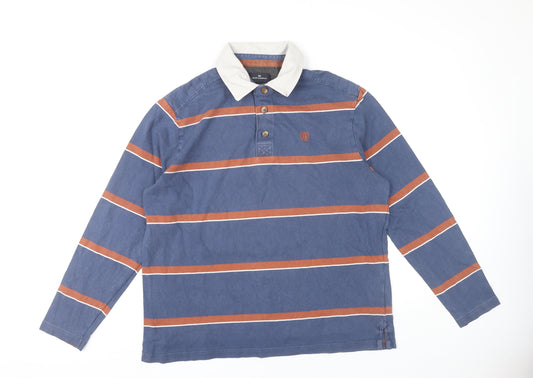 Marks and Spencer Men’s Blue Striped Long Sleeve Polo Shirt L