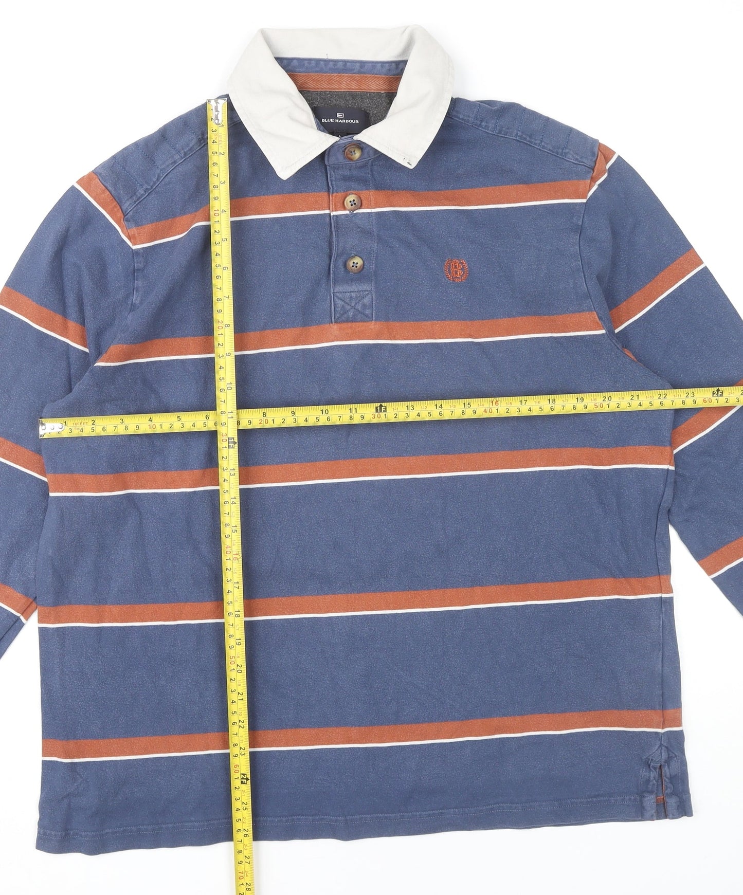 Marks and Spencer Men’s Blue Striped Long Sleeve Polo Shirt L