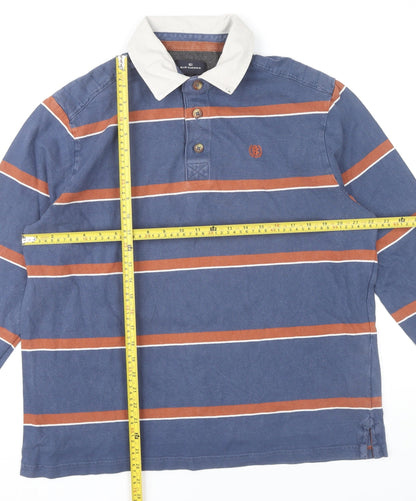 Marks and Spencer Men’s Blue Striped Long Sleeve Polo Shirt L