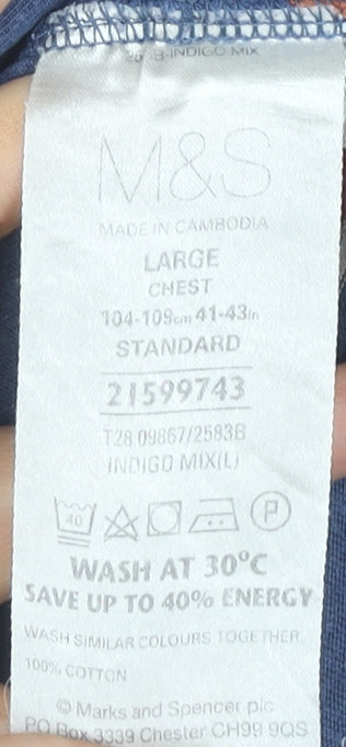 Marks and Spencer Men’s Blue Striped Long Sleeve Polo Shirt L