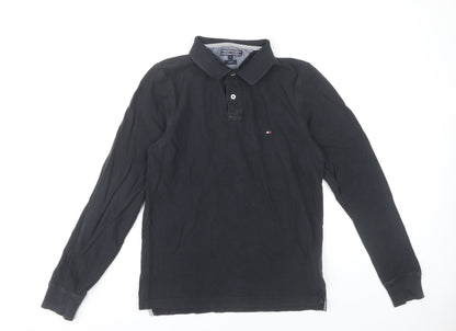 Tommy Hilfiger Men’s Black Polo Shirt M Slim Fit Long Sleeve Cotton