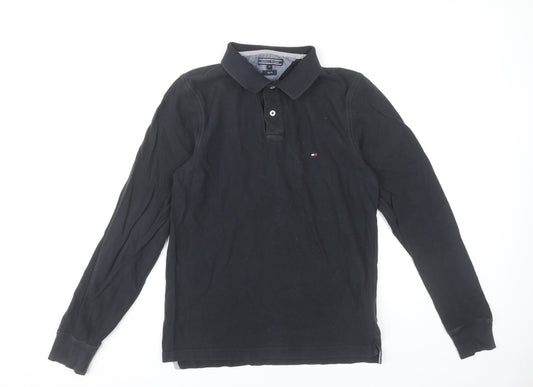Tommy Hilfiger Men’s Black Polo Shirt M Slim Fit Long Sleeve Cotton