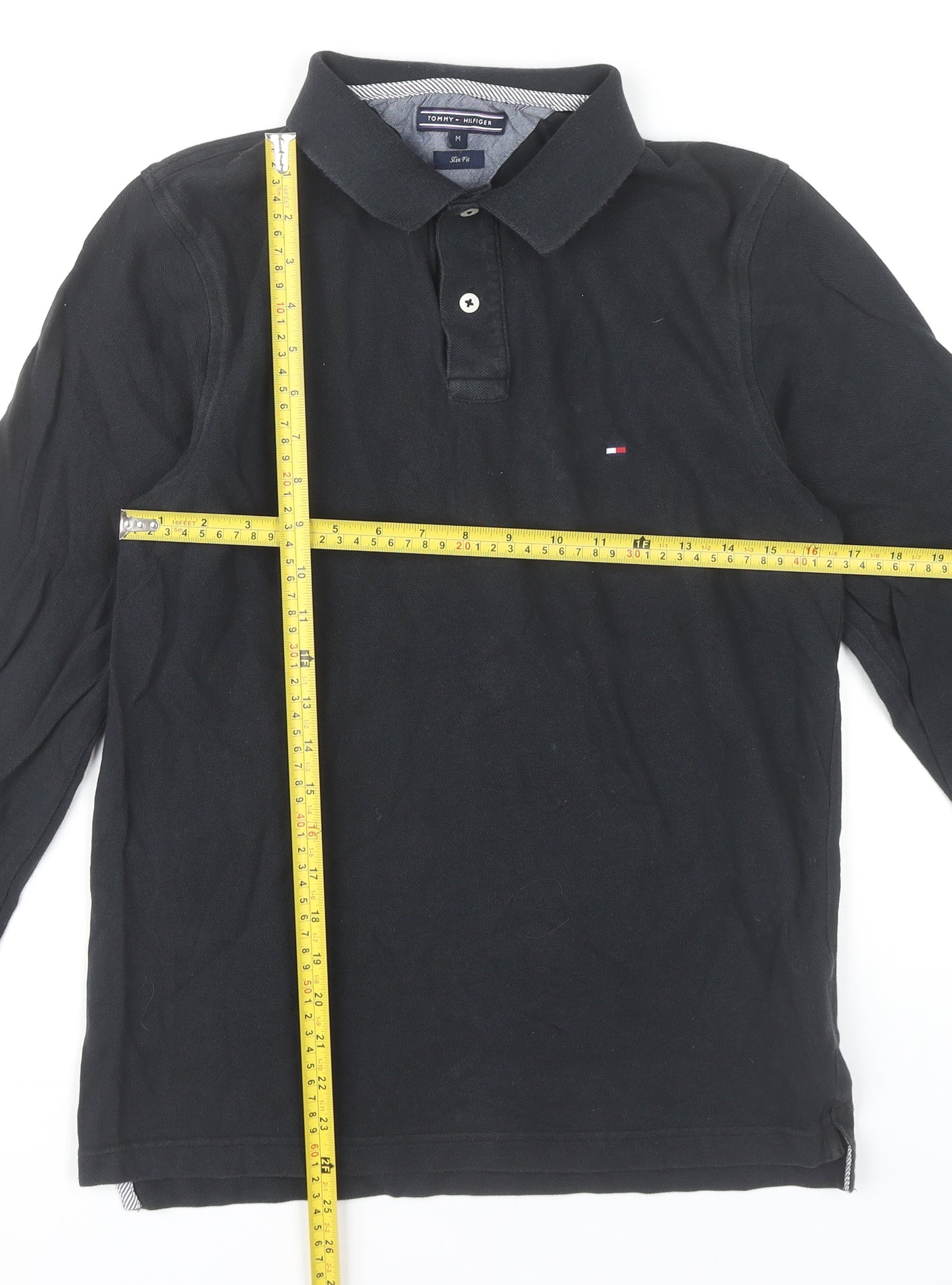 Tommy Hilfiger Men’s Black Polo Shirt M Slim Fit Long Sleeve Cotton