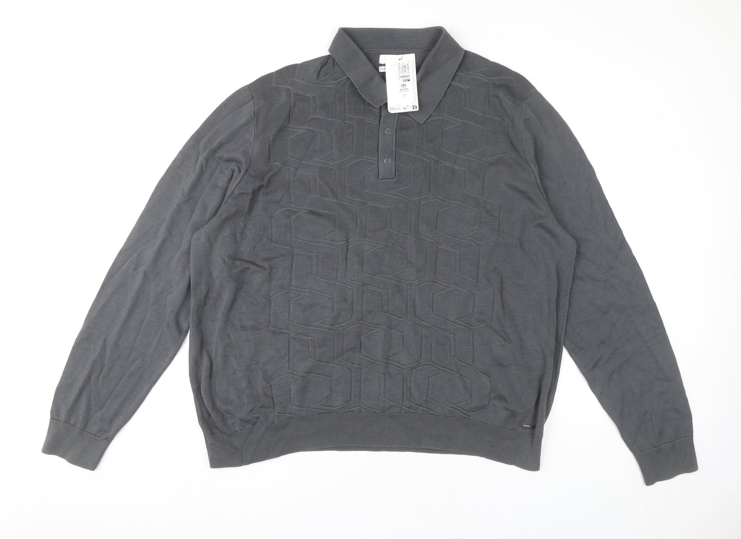 Marks and Spencer Autograph Men’s Grey 3XL Long Sleeve Cotton Polo Shirt