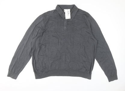 Marks and Spencer Autograph Men’s Grey 3XL Long Sleeve Cotton Polo Shirt