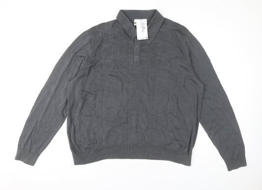 Marks and Spencer Autograph Men’s Grey 3XL Long Sleeve Cotton Polo Shirt