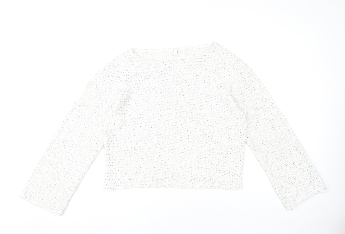 H&M Women’s White Boat Neck Open-Knit Cotton Jumper Size 12