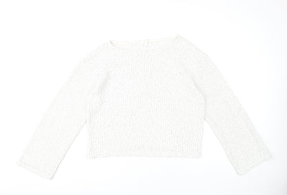 H&M Women’s White Boat Neck Open-Knit Cotton Jumper Size 12