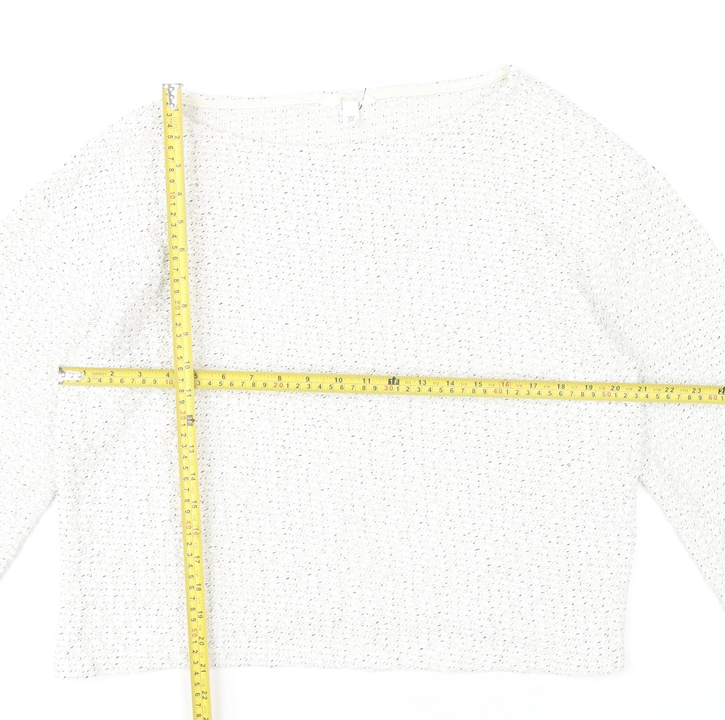 H&M Women’s White Boat Neck Open-Knit Cotton Jumper Size 12