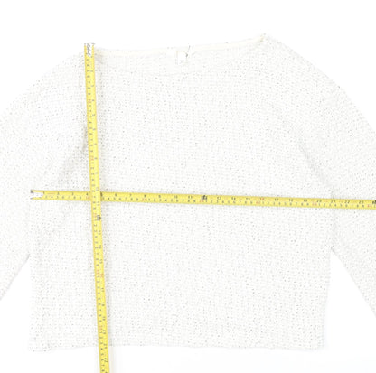 H&M Women’s White Boat Neck Open-Knit Cotton Jumper Size 12