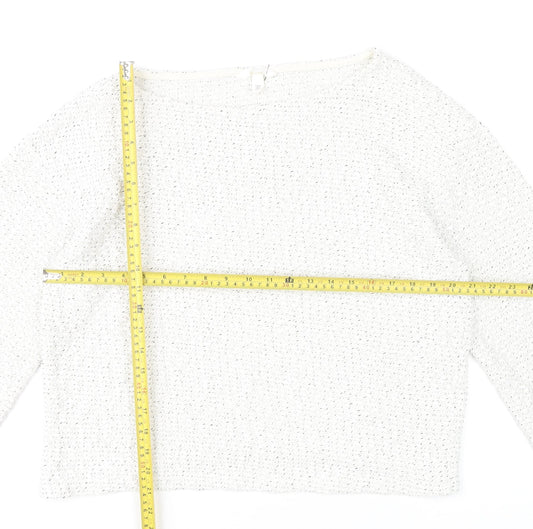 H&M Women’s White Boat Neck Open-Knit Cotton Jumper Size 12