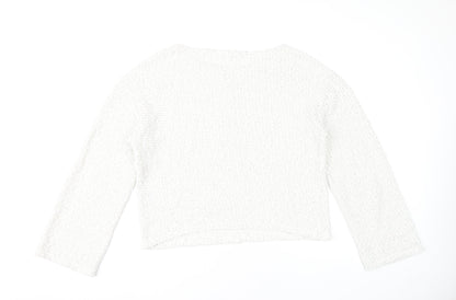 H&M Women’s White Boat Neck Open-Knit Cotton Jumper Size 12