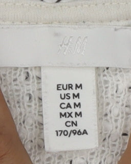 H&M Women’s White Boat Neck Open-Knit Cotton Jumper Size 12