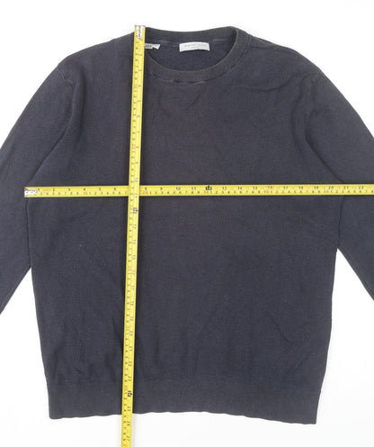 Selected Homme Men’s Blue Cotton Crew Neck Jumper Size M