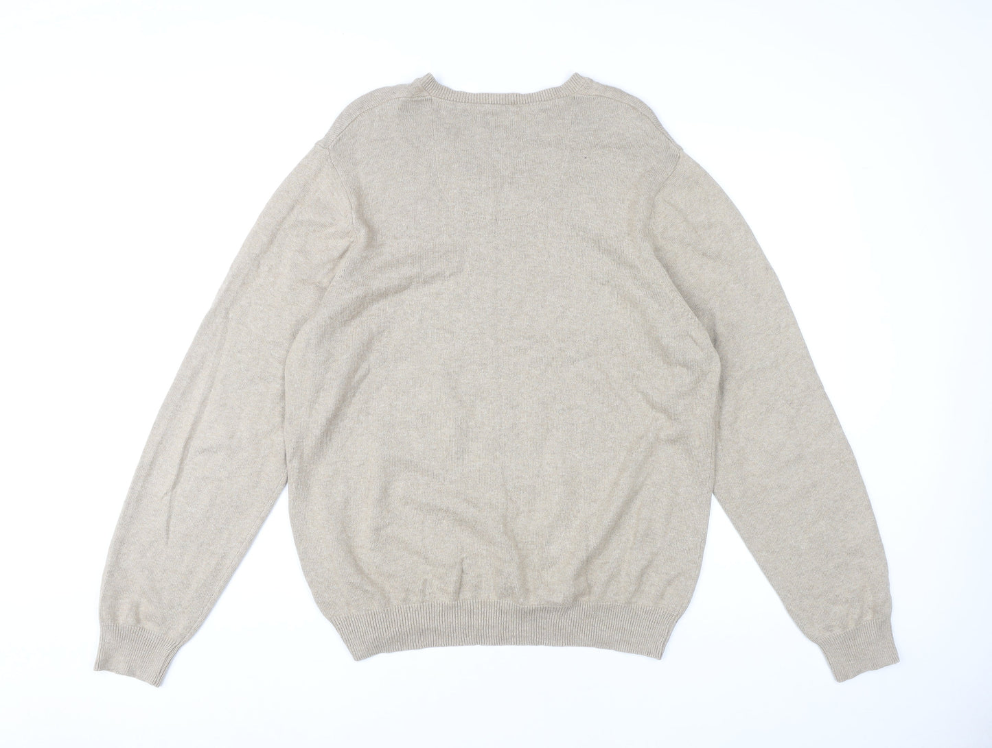 Marks and Spencer Mens Beige Cotton V-Neck Jumper Size L