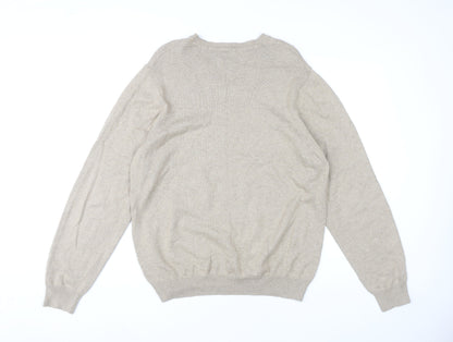 Marks and Spencer Mens Beige Cotton V-Neck Jumper Size L