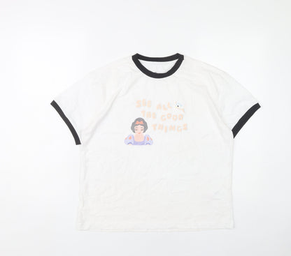 Womens UK Size L Disney White Ringer T-Shirt