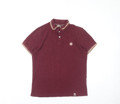 Pretty Green Men’s Red Polo Shirt M Cotton Casual Short Sleeve