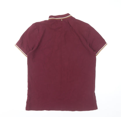 Pretty Green Men’s Red Polo Shirt M Cotton Casual Short Sleeve